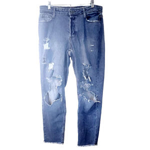 Arizona Jeans Women's Medium Wash Straight Leg Frayed Distressed Raw Hem Size 11